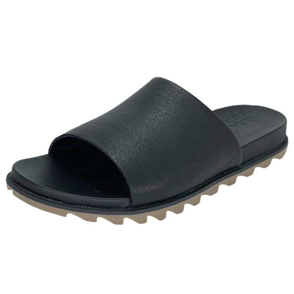 Sorel Roaming Decon Black Leather Womens Slide Sandals Size 6M